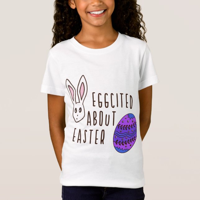 Camiseta Cuta de Pascua Humorística Eggcitada Sobre Pun De  (Anverso)
