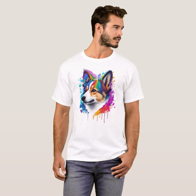 Camiseta Cuta Graciosa pintura de arco iris Corgi (Anverso completo)