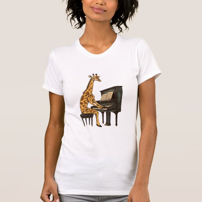 Camiseta Cuta jirafa tocando piano jirafas música (Anverso)