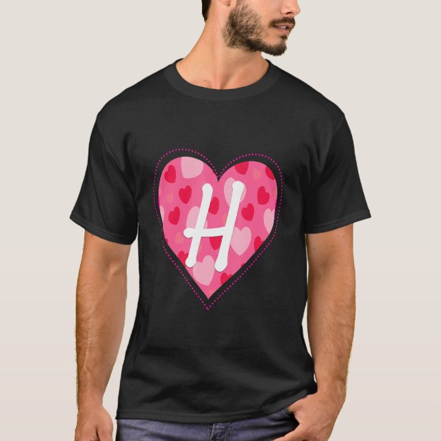 Camiseta Cuta Letra monograma inicial H Patrón cardíaco par (Anverso)