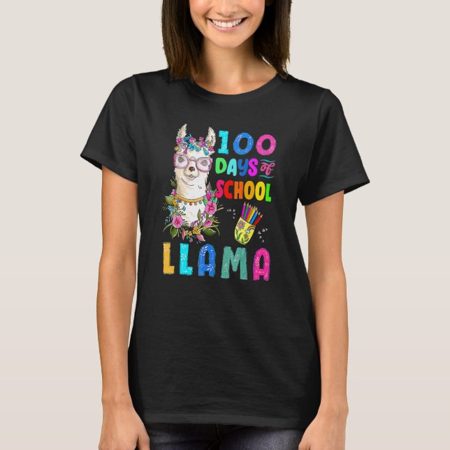 Camiseta Cute 100 Days of School No Probllama Llama Back To (Anverso)