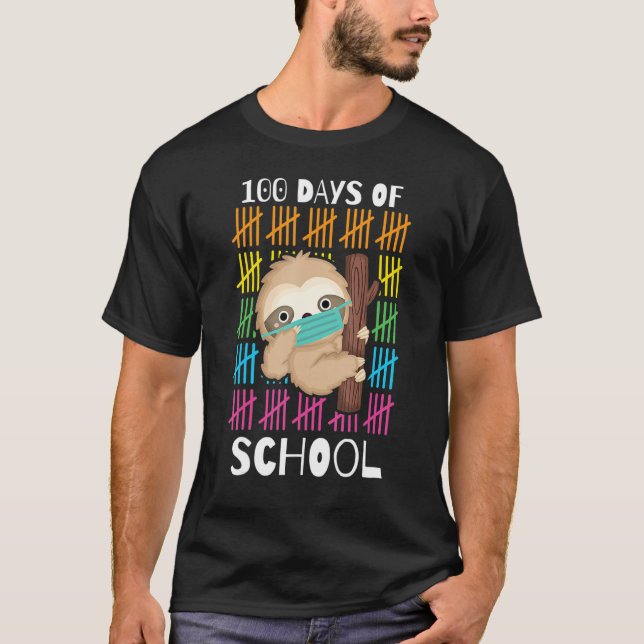 Camiseta Cute 100 Days Of School Sloth Face Mask Virtual Te (Anverso)