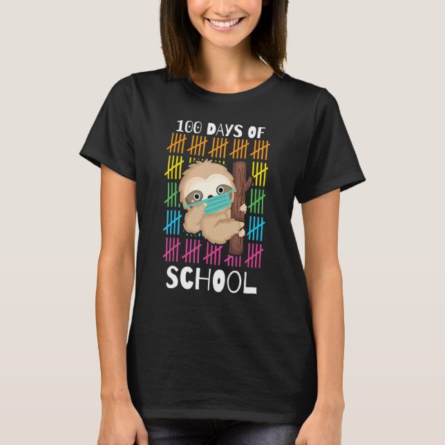 Camiseta Cute 100 Days Of School Sloth Face Mask Virtual Te (Anverso)