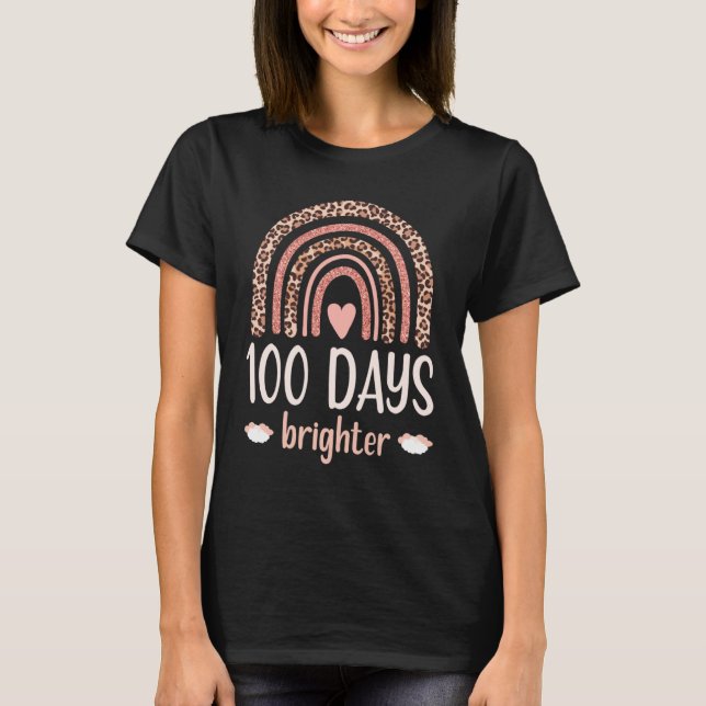 Camiseta Cute 100th Day Brighter 100 Days Leopard Rainbow B (Anverso)