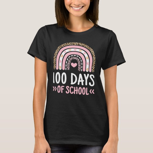 Camiseta Cute 100th Day Of School 100 Days Leopard Rainbow  (Anverso)