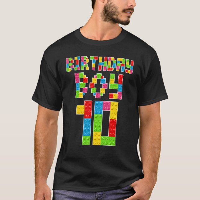Camiseta Cute 10th Birthday 10 Years Old Block Building Boy (Anverso)