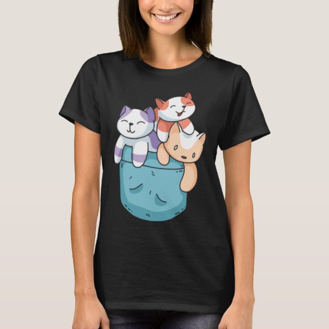 Camiseta Cute 3 Cats in a Pocket  Cat   Kids Boys Girls (Anverso)