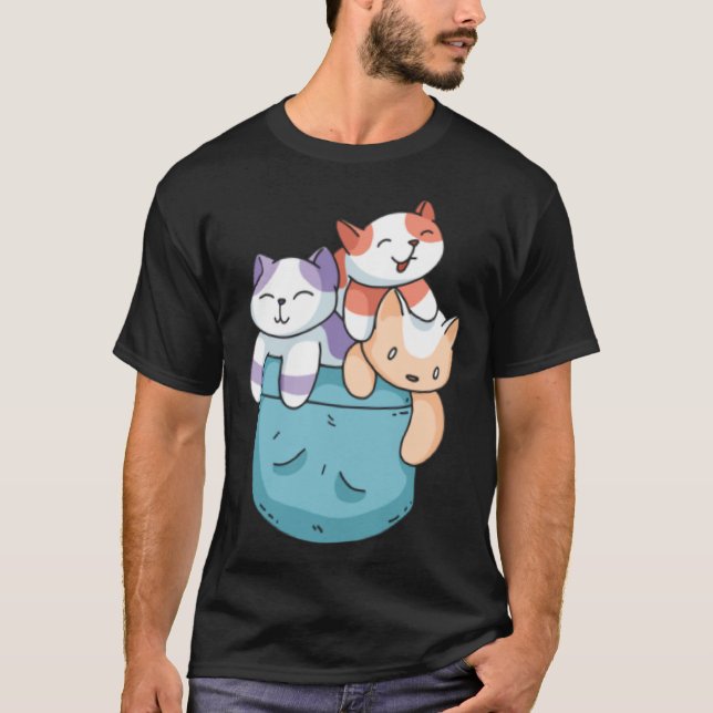 Camiseta Cute 3 Cats in a Pocket  Cat   Kids Boys Girls (Anverso)