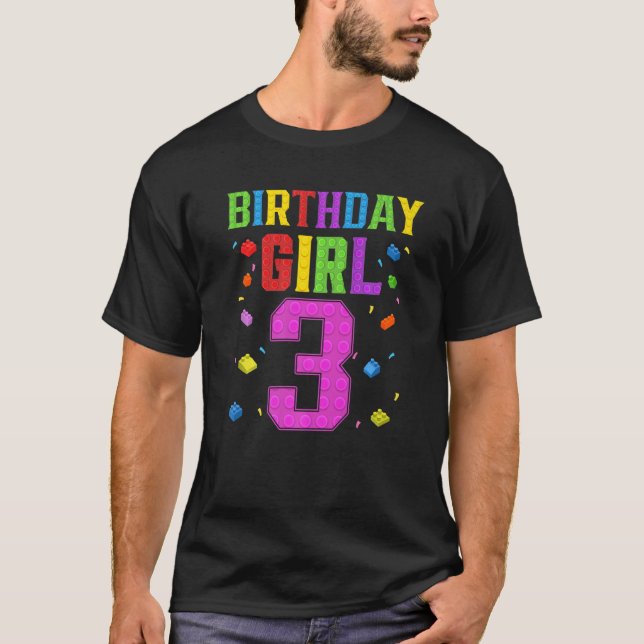 Camiseta Cute 3 cumpleaños, Chica de edificio de bloques de (Anverso)