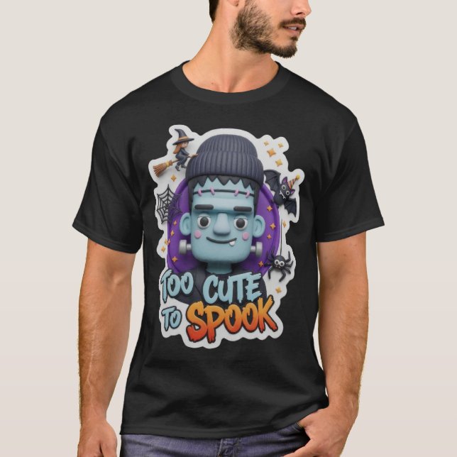 Camiseta Cute 3D Frankenstein with witch bat spider for fun (Anverso)