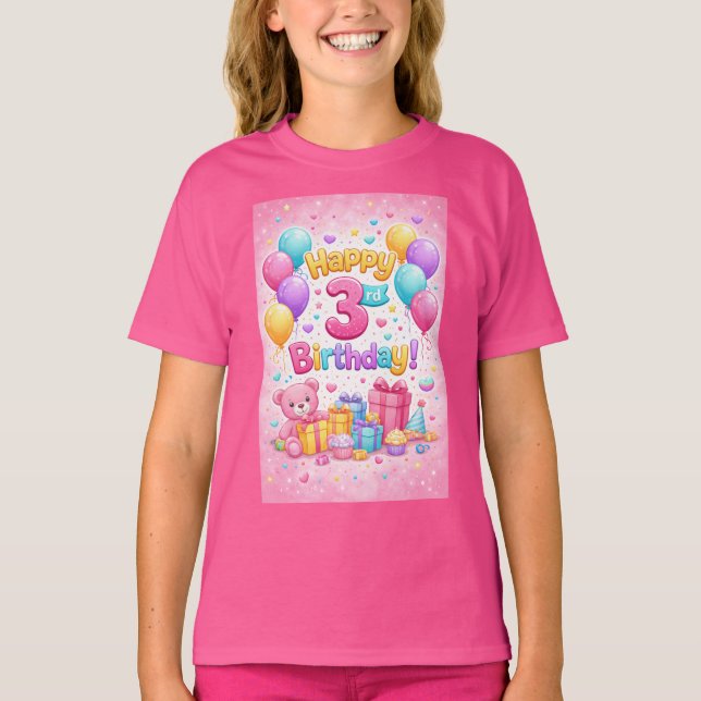 Camiseta Cute 3rd Birthday Girl Balloon Design – Three Year (Anverso)