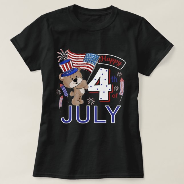Camiseta Cute 4 de julio Teddy Bear (Diseño del anverso)