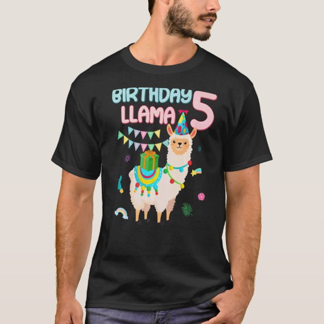 Camiseta Cute 5º cumpleaños Llama Alpaca Temática de 5 años (Anverso)