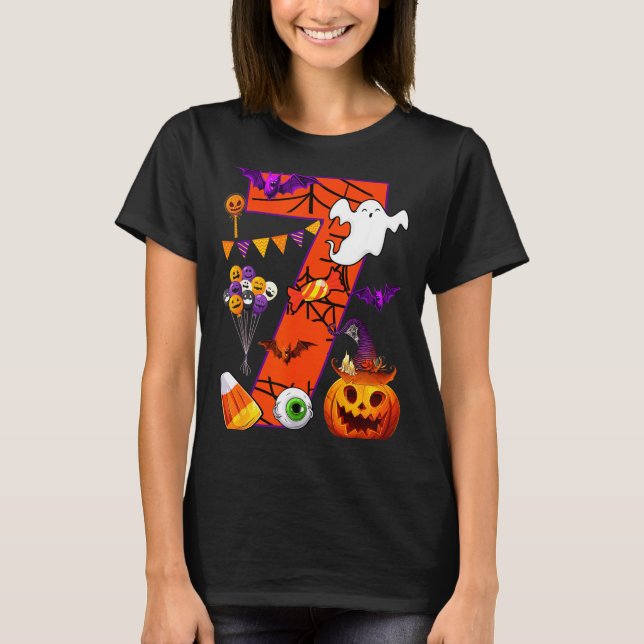 Camiseta Cute 7 Years Old 7th Birthday Ghost Happy Hallowee (Anverso)