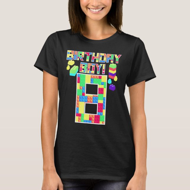 Camiseta Cute 8th Birthday  8 Years Old Block Building Boys (Anverso)