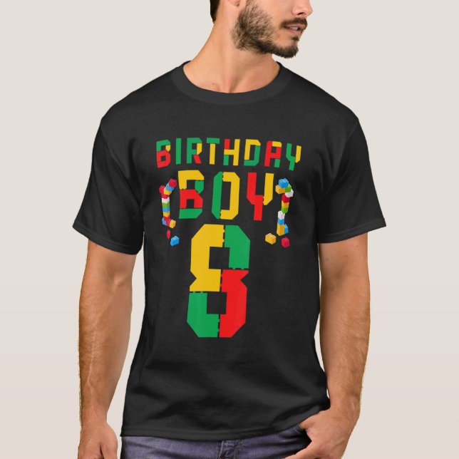 Camiseta Cute 8th Birthday Tees 8 Years Old Block Building  (Anverso)