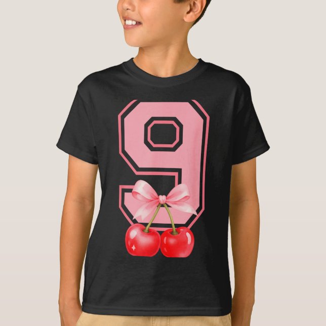Camiseta Cute 9th Birthday Girl Nk Cherry Coquette Bow 9 Ye (Anverso)
