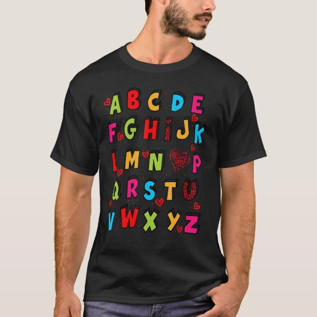 Camiseta Cute ABC te amo, profesor de alfabeto Valentine (Anverso)