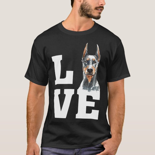 Camiseta Cute acuarela Amor Doberman Pinscher Ilustración (Anverso)