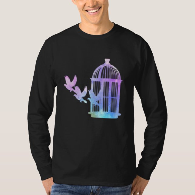 Camiseta Cute acuarela Cage Birds Flying Art Bird Watchin (Anverso)