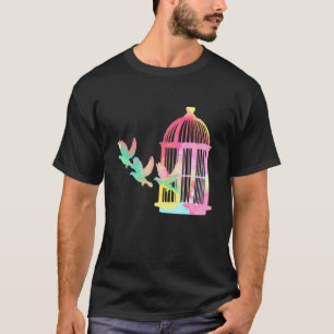 Camiseta Cute acuarela Cage Birds Flying Art Bird Watchin