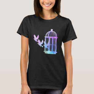 Camiseta Cute acuarela Cage Birds Flying Art Bird Watchin