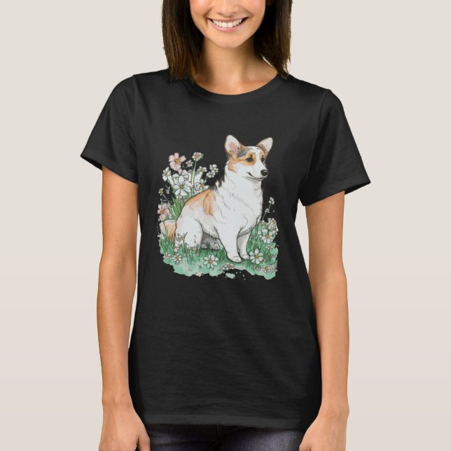 Camiseta Cute acuarela Corgi Cerezo Blossom Perro Raza Flo (Anverso)