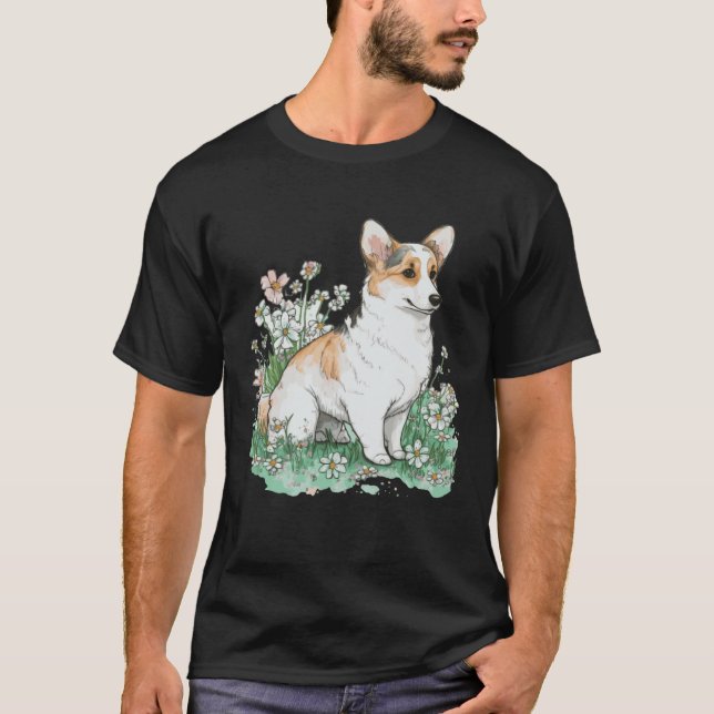 Camiseta Cute acuarela Corgi Cerezo Blossom Perro Raza Flo (Anverso)