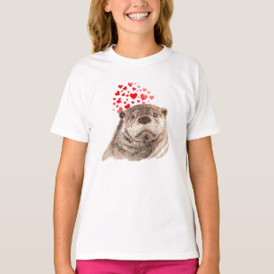 Camiseta Cute acuarela Otter Hearts Love Animal Humor