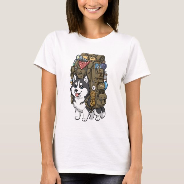 Camiseta Cute Adventure Husky Dog Carrying Oversize (Anverso)