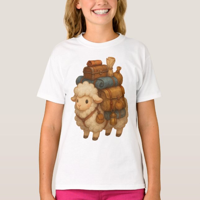 Camiseta Cute Adventure Sheep with Camping Gear (Anverso)