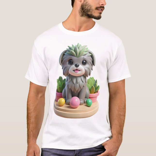 Camiseta Cute Affenpinscher Succulent | 3D Grey Monkey Dog (Anverso)