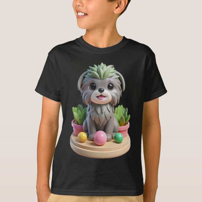 Camiseta Cute Affenpinscher Succulent | 3D Grey Monkey Dog (Anverso)