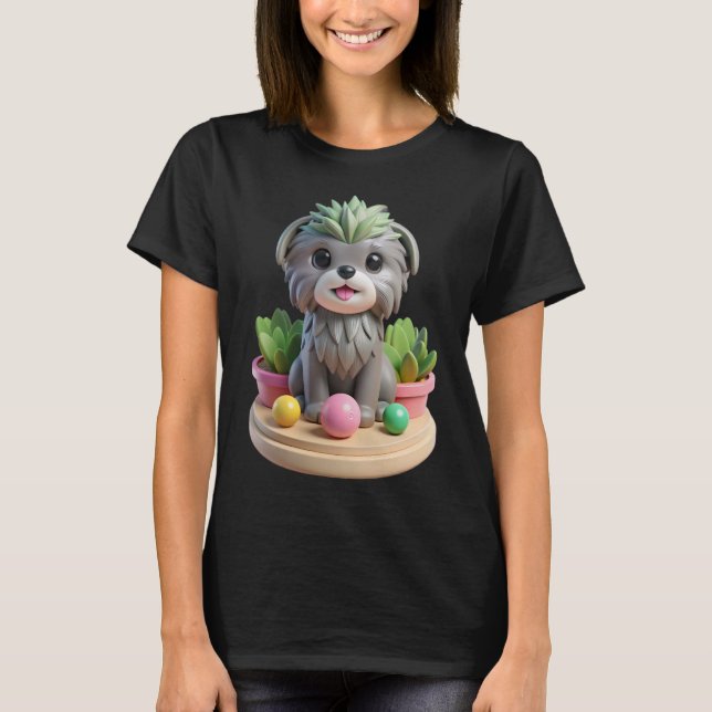 Camiseta Cute Affenpinscher Succulent | 3D Grey Monkey Dog (Anverso)