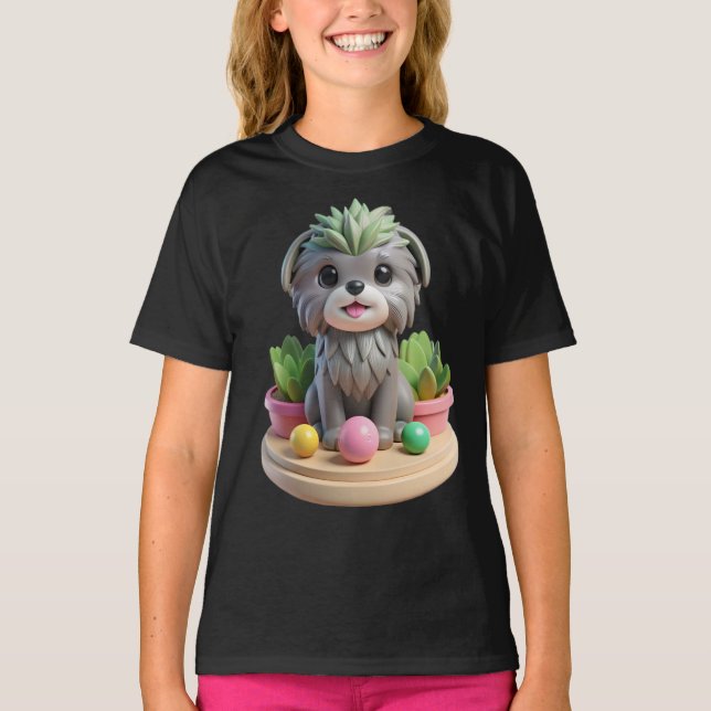 Camiseta Cute Affenpinscher Succulent | 3D Grey Monkey Dog (Anverso)