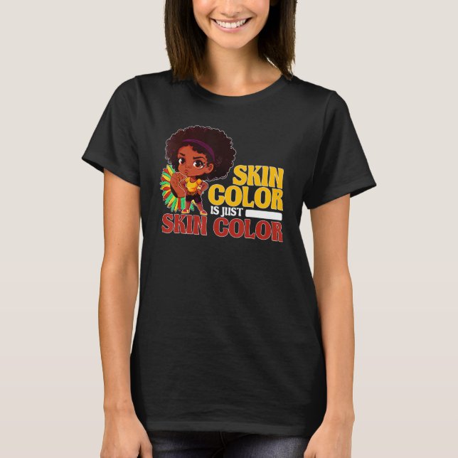 Camiseta Cute Afro Girl Chibi Positive Black Pride Skin Col (Anverso)