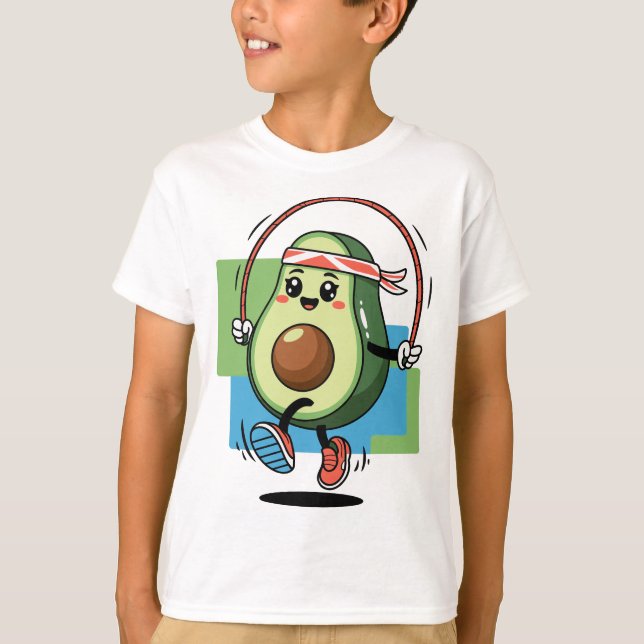 Camiseta Cute Aguacate Jump Rope - Fitness Kawaii (Anverso)