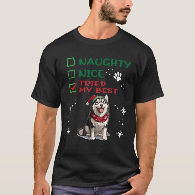 Camiseta Cute Alaskan Malamute Dog Christmas Naughty Nice T (Anverso)