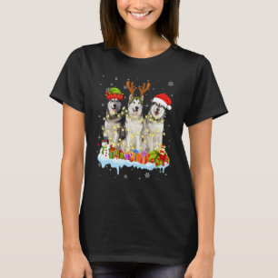 Camiseta Cute Alaskan Malamute Santa Hat Navidades Light Xm