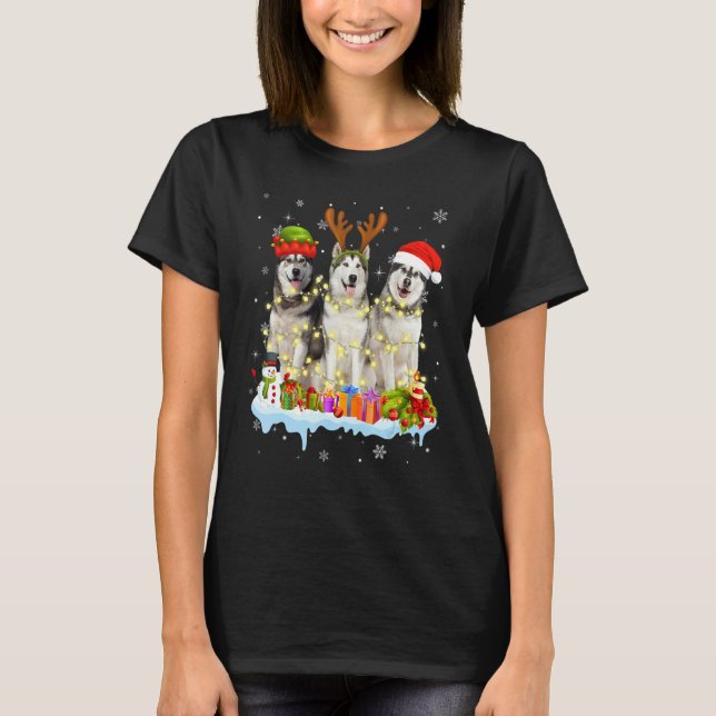 Camiseta Cute Alaskan Malamute Santa Hat Navidades Light Xm (Anverso)