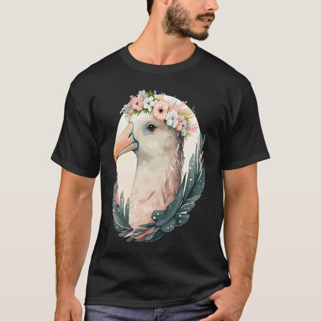 Camiseta Cute Albatross Bird Flower Crown Floral Tropical B (Anverso)