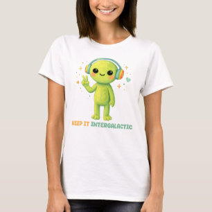 Camiseta Cute Alien Mantén la Paz Intergaláctica Signo de M
