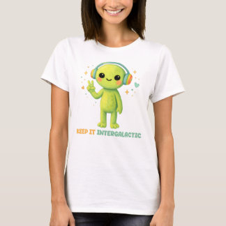 Camiseta Cute Alien Mantén la Paz Intergaláctica Signo de M