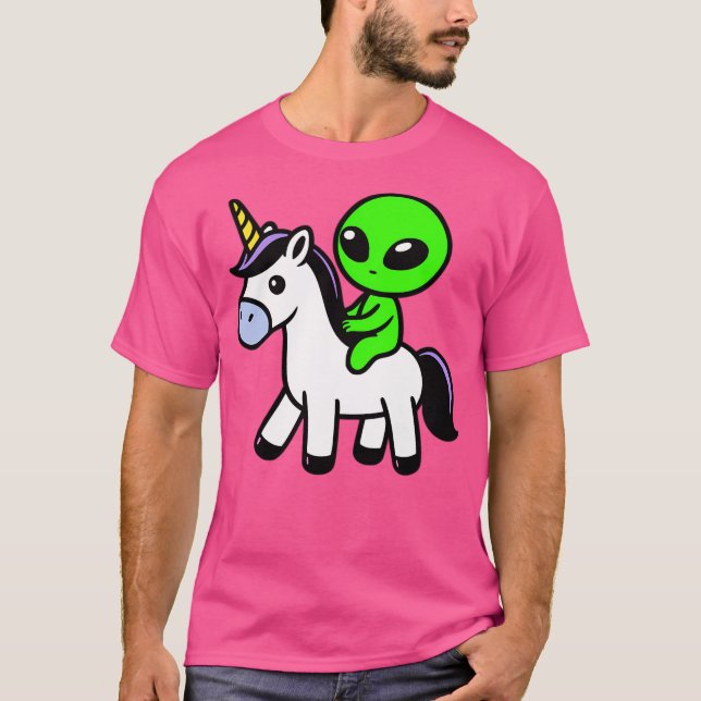 Camiseta Cute Alien Riding Unicorn (Anverso)