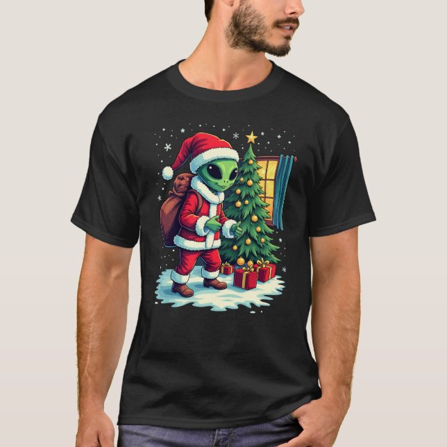 Camiseta Cute Alien Santa Tee - Entrega de juguetes para Na (Anverso)
