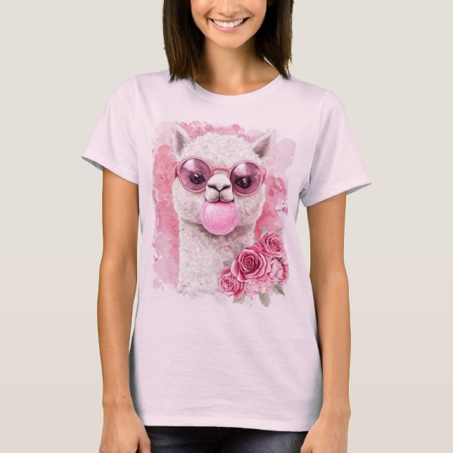 Camiseta Cute Alpaca - Bubblegum Llama con Sunglas (Anverso)