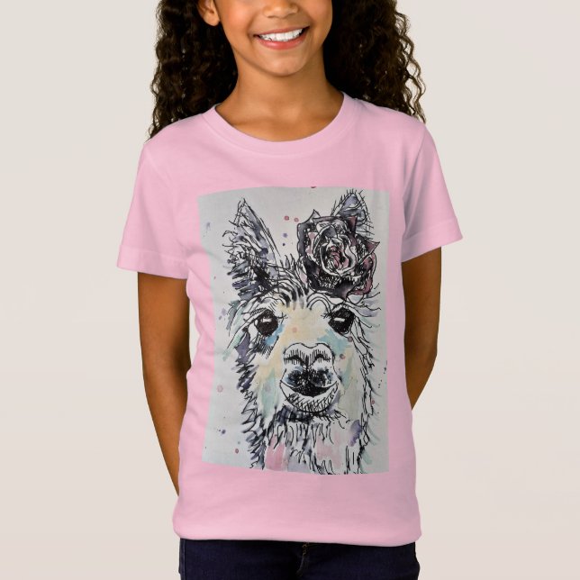 Camiseta Cute Alpacca Llama acuarela Chicas rosados en cami (Anverso)