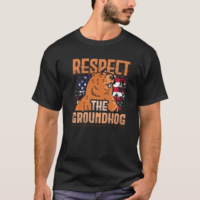 Camiseta Cute America Respect Groundhog US Flag Rodent Grou (Anverso)