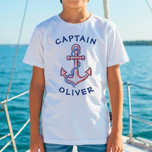 Camiseta Cute Ancla Dibujada a Mano Roja y Azul