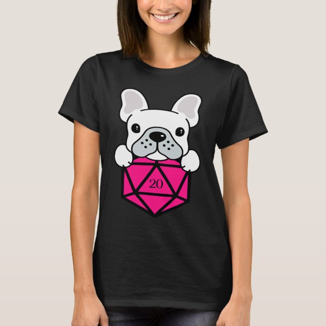 Camiseta Cute and Nerdy Dog Pink Polyhedral D20 Dice Set (Anverso)